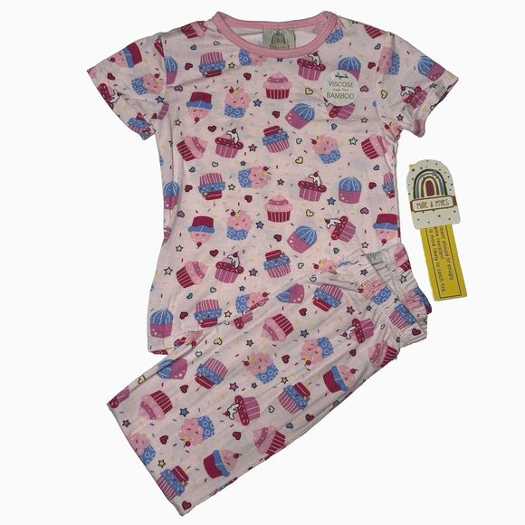 NWT Millie & Myles Kids Toddler Pink Cupcakes Bamboo 2pc Pajamas Size 5/6 Girls - Picture 1 of 6